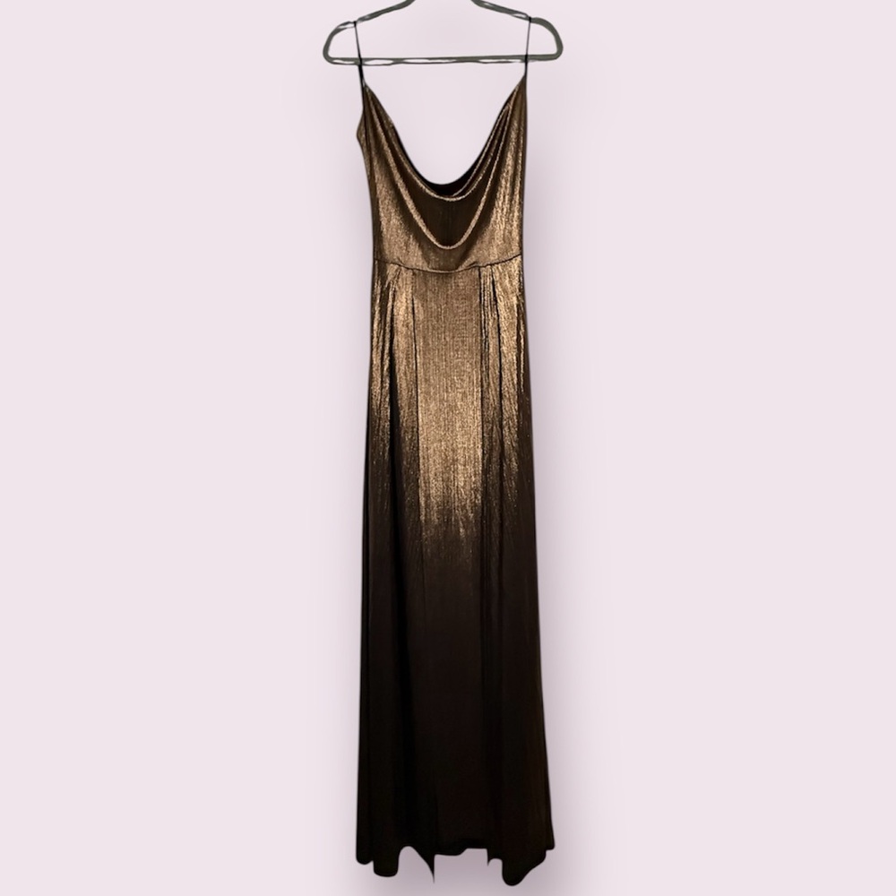 Metallic Bronze Cowl Neck Maxi Dress - Women